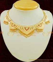 NLC551 - Trendy Impon Pink and White Stone Lotus Design Choker Necklace Bridal Wear Collection 