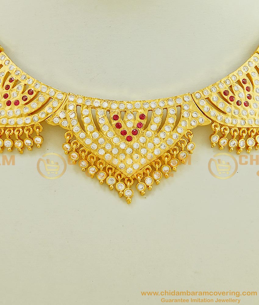 NLC551 - Trendy Impon Pink and White Stone Lotus Design Choker Necklace Bridal Wear Collection 