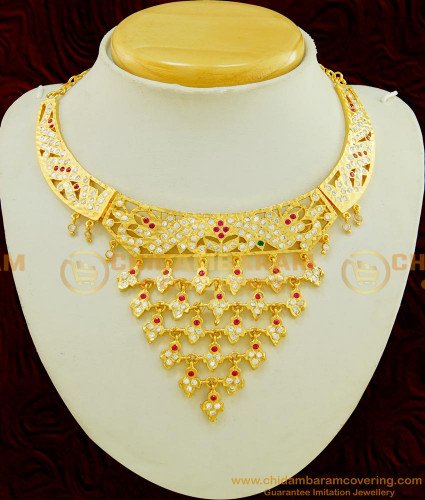 NLC552 - New Arrival Bridal Wear First Quality Impon Peacock Design Full Neck Stone Choker Necklace for Wedding
