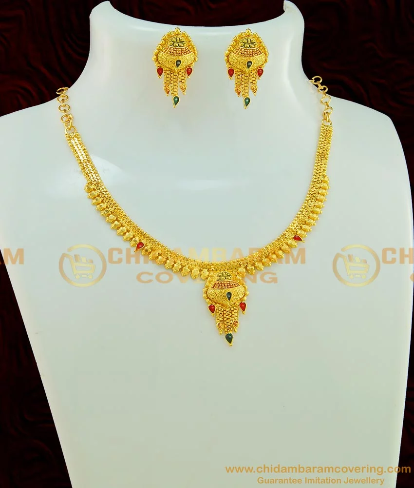 Buy Gold Forming Jewellery Simple Necklace Design with Earring ...