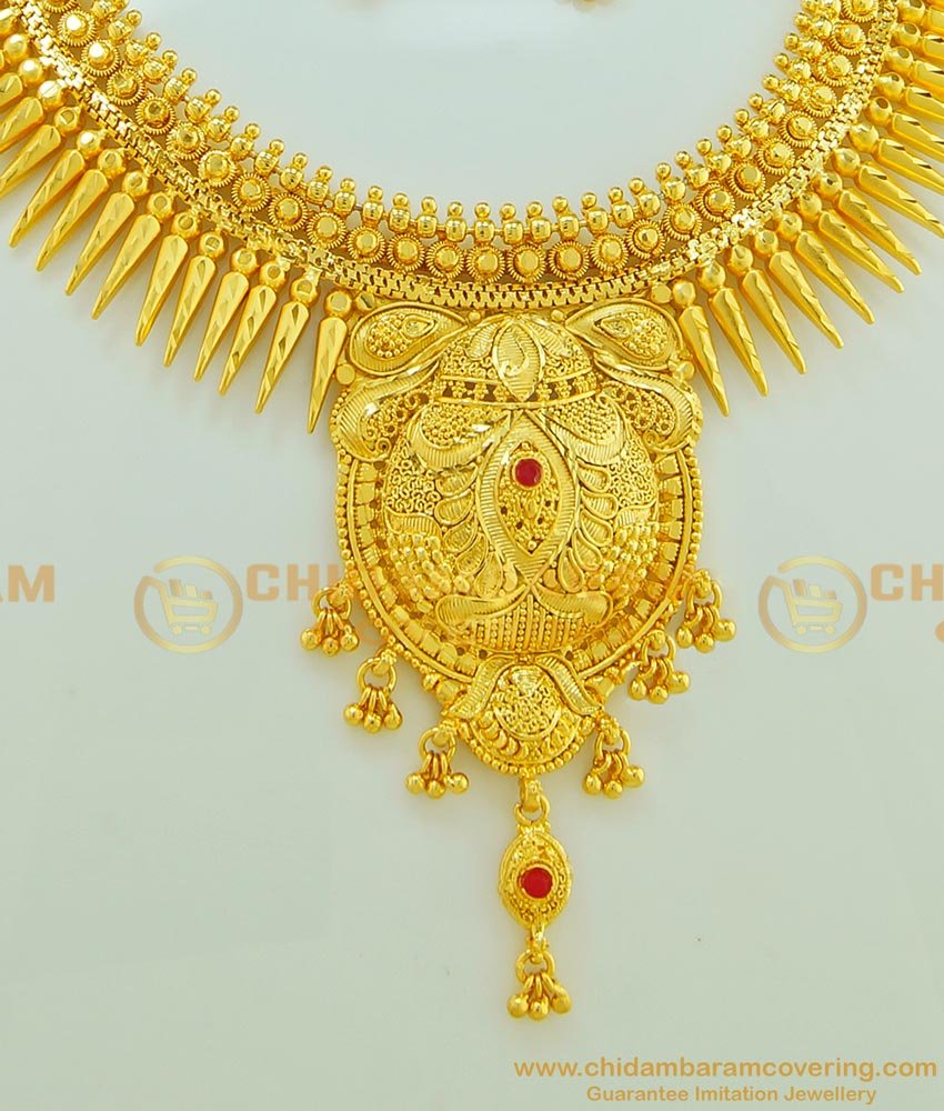 NLC560 - Grand Look Marriage Bridal Real Gold Necklace Kerala Mullapoo Design Gold Forming New Designer Necklace Set