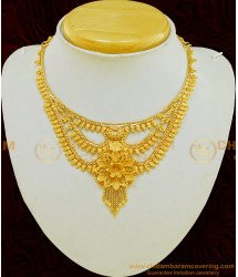 NLC568 - Latest Gold Inspired Chidambaram Covering 3 Line Necklace Bridal Wear Jewellery Online