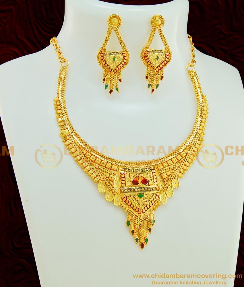 NLC572 - Traditional Bridal Wear Gold Look Necklace Gold Forming Jewellery Buy Online