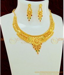 NLC574 - Enamel Gold Necklace Design and Earring Combo Set 1 Gram Gold Forming Jewellery