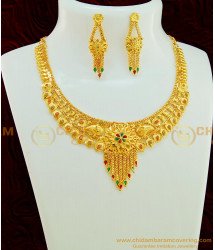 NLC575 - First Quality Enamel Forming Gold Necklace with Earring Combo Set for Wedding