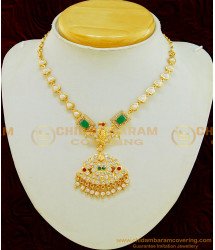 NLC584 - New Collection Impon Multi Stone Lakshmi Pendant with Pearl Chain Attigai Necklace for Women 