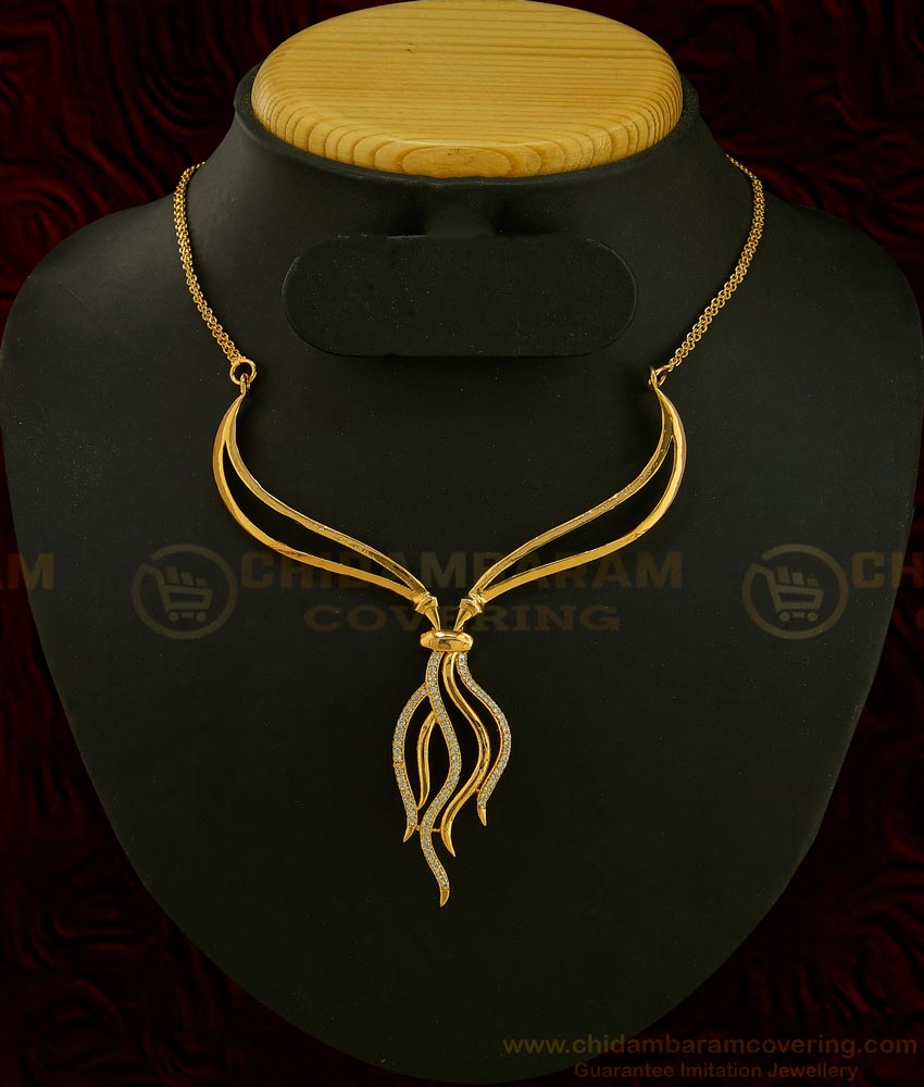 NLC585 - Chidambaram Covering Unique Pattern Diamond Necklace Design for Girls  