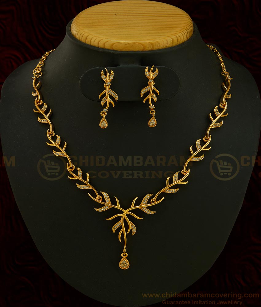NLC586 - New Fashion Party Wear Necklace Fine Stone Gold Plated Necklace Set Online