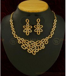 NLC590 - Grand Look Never Fade Yellow Gold Tone Party Wear Necklace Set Fashion Jewellery Online