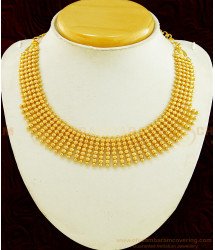 NLC596 - Kerala Jewellery Gold Inspired Heavy Solid Golden Beads Bridal Wear Necklace for Bride 