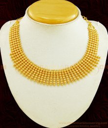 NLC596 - Kerala Jewellery Gold Inspired Heavy Solid Golden Beads Bridal Wear Necklace for Bride 
