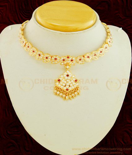 NLC597 - Impon Gold Attigai Design Full Mango Design Impon Attigai Necklace for Wedding