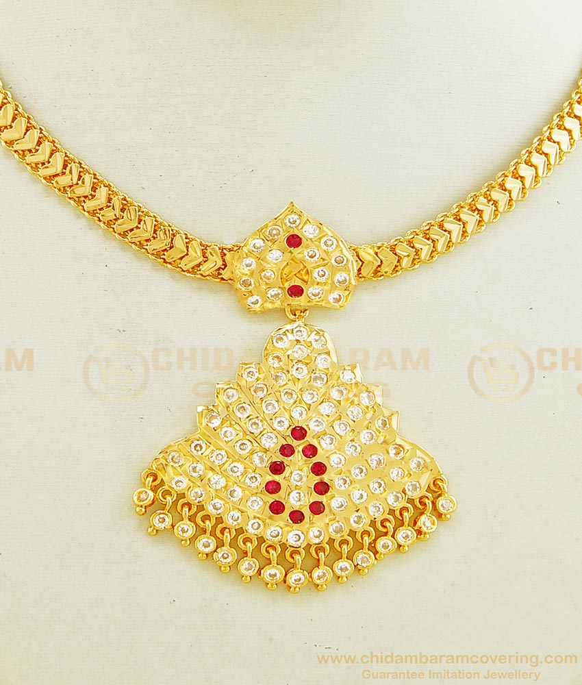 NLC605 - First Quality Thick Metal Stone Attigai Gold Design South Indian Wedding Jewellery Online