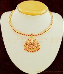 NLC606 - Beautiful Look Gold Design Full Ruby Stone Lakshmi Dollar Single Line Attigai Necklace 
