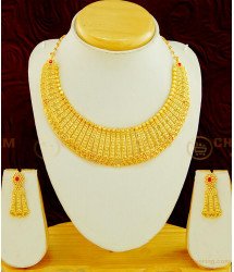 NLC609 - Latest Real Gold Choker Design Gold Forming Mini Choker Necklace with Earring for Wedding
