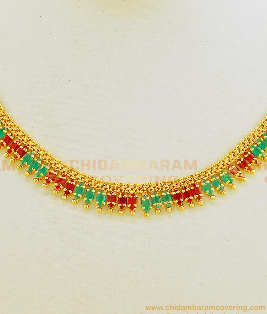 NLC616 - Unique Style Party Wear Single Line Ruby Emerald Stone Necklace for Girls