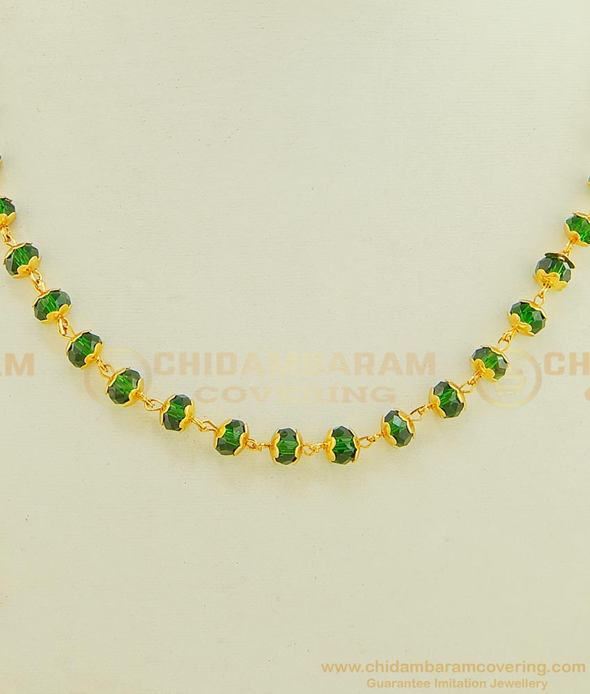 NLC618 - Unique One Gram Gold Plated Green Crystal Chain Necklace for Daily Use
