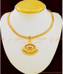 NLC622 - Five Metal Panchaloham White and Ruby Stone Attigai Necklace One Gram Gold Impon Attigai 