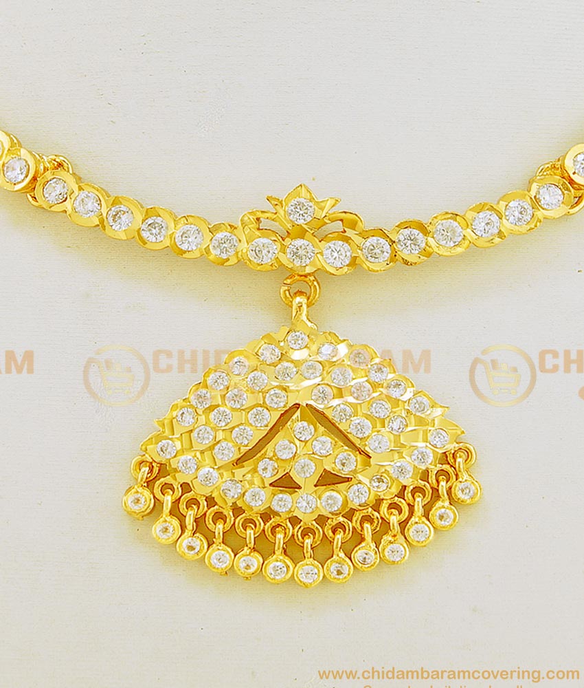 NLC625 - Buy Real Gold Design Full White Stone Five Metal Impon Attigai Necklace Indian Jewellery Online
