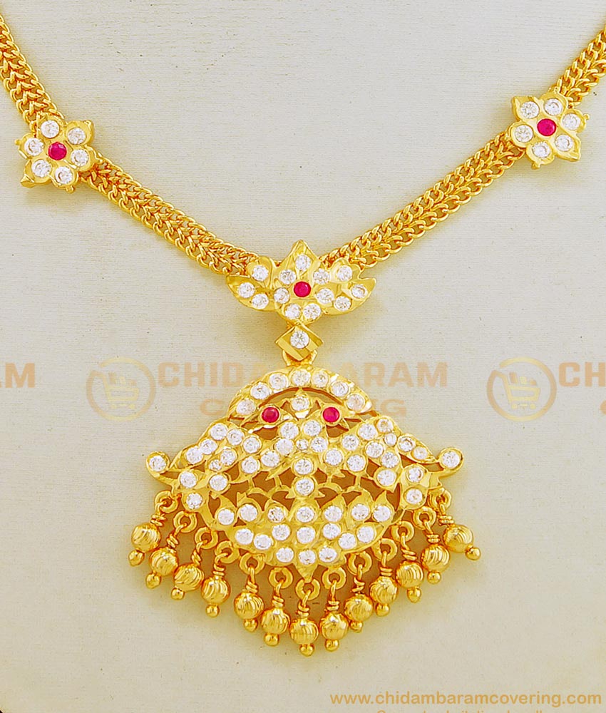 NLC634 - Attractive Peacock Design Dollar with Gold Beads Impon Latest Attigai for Wedding 
