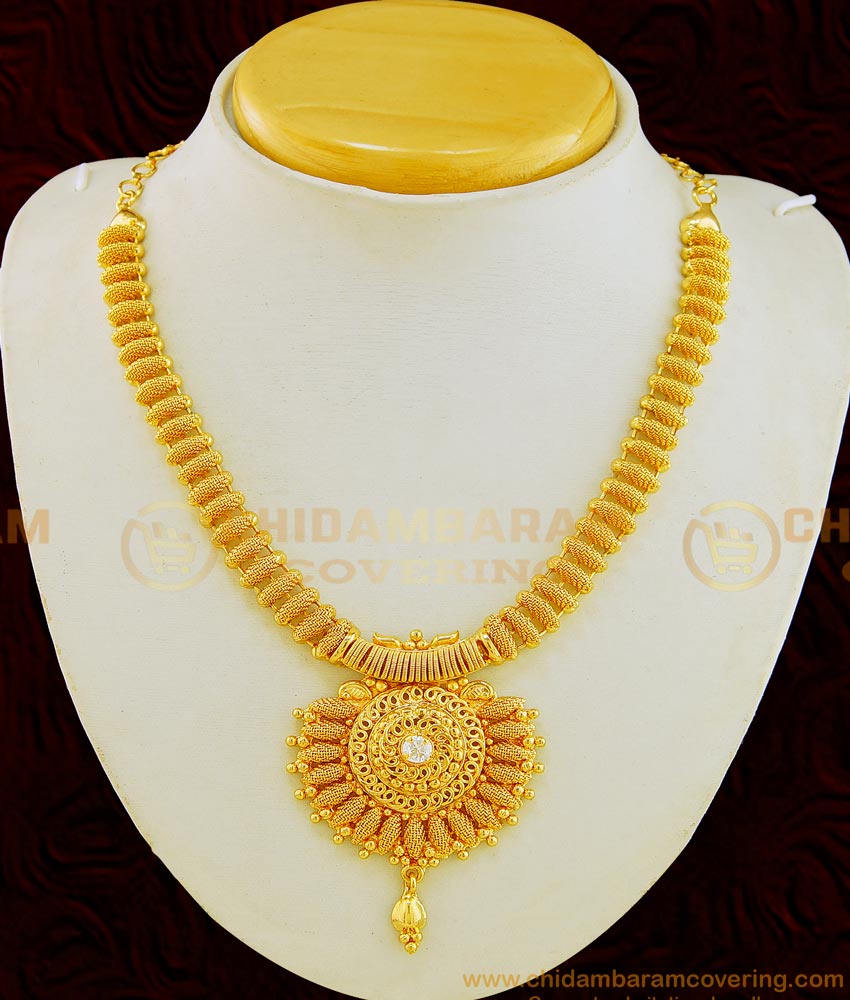 NLC643 - Stunning Gold White Stone Necklace One Gram Gold Indian Gold Fashion Jewelry