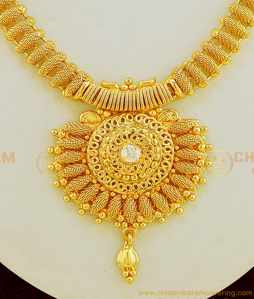 NLC643 - Stunning Gold White Stone Necklace One Gram Gold Indian Gold Fashion Jewelry