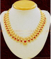 NLC647 - Traditional White Stone Red Mango Palakka Necklace Design Kerala Palakka Mala Buy Online