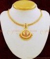 NLC656 - South Indian Impon Attigai Design White and Ruby Stone One Gram Gold Geti Metal Necklace 