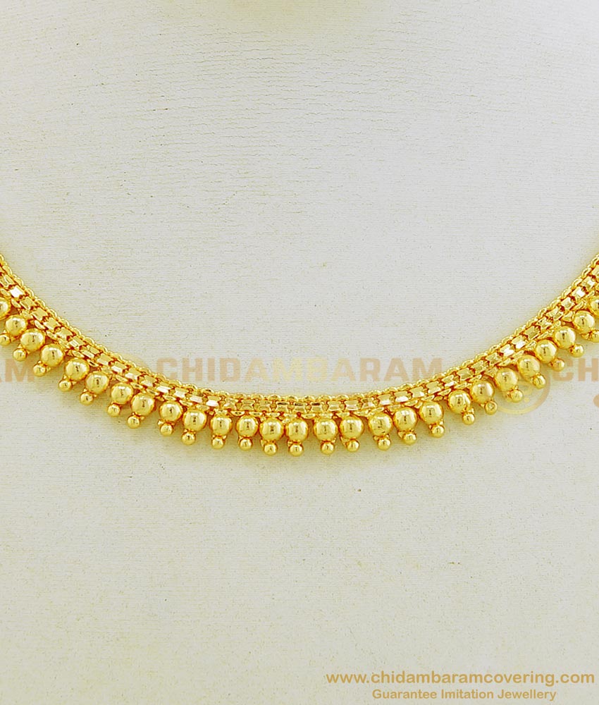 NLC664 - Simple Party Wear One Gram Gold Gold Beads Guarantee Necklace Online