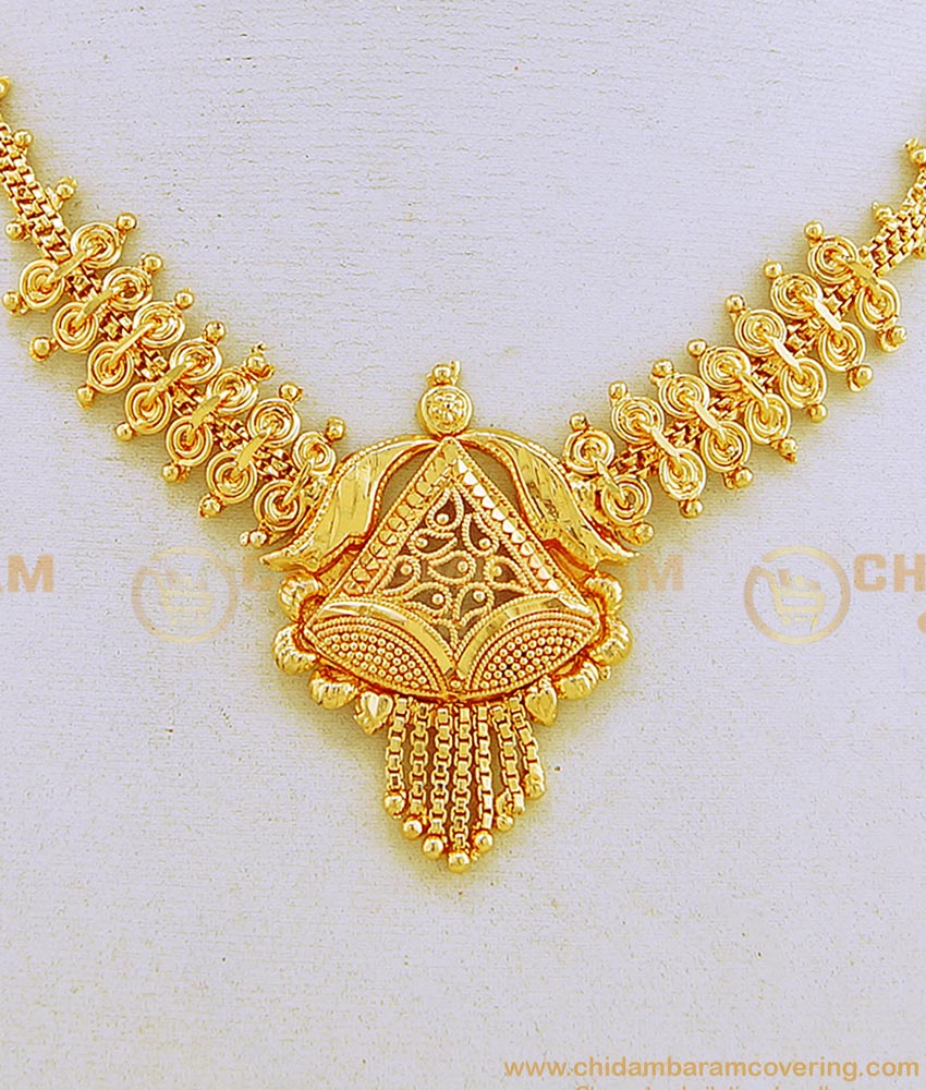 NLC671 - Simple Light Weight Gold Design Plain One Gram Gold Necklace Designs  