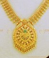 NLC677 - Latest Collection New Kerala Style One Gram Gold Plated Single Emerald Stone Necklace 