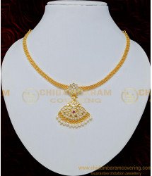 NLC686 - Five Metal White Pearl Impon White Stone Attigai Necklace for Women