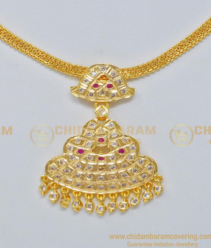 NLC689 - Pure Gold Plated Gold Color Impon Guaranteed Stone Attigai Necklace 