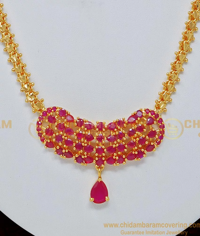 Buy Elegant Look Party Wear 1 Gram Gold Ruby Stone Necklace Design