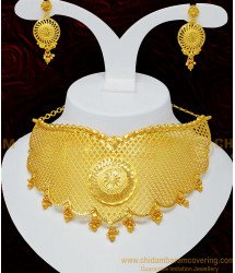 NLC701 - Buy Gold Choker Necklace Design Light Weight Gold Forming Big Choker Necklace Set for Wedding