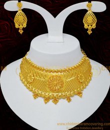Nlc703 - Bridal Wear Gold Design Gold Forming Choker Necklace with Earring Buy Online
