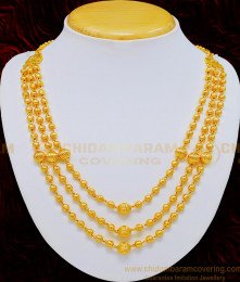 NLC718 - Beautiful 3 Layer Gold Beads Chain Necklace Design One Gram Gold Necklace for Women