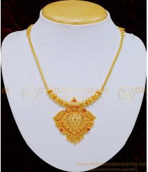 NLC719 - Traditional Kerala Pattern Ruby Stone Net Design Gold Plated Necklace for Ladies