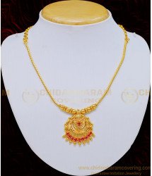 NLC720 - Traditional Gold Design Ruby Stone Small Dollar Necklace Design for Women 