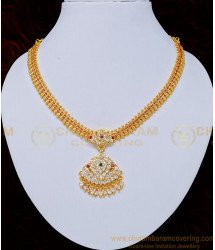 NLC739 - Traditional Impon Attigai White Stone with Mango Design Chain Necklace Impon Jewelry Online  