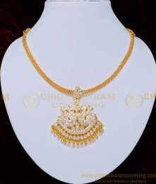 NLC746 - Real Gold Design Impon White Stone Necklace Gold Plated Wedding Attigai Online 
