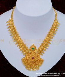 NLC753 - Latest Bridal Wear Ruby Emerald Stone Necklace 1 Gram Gold Jewellery Online