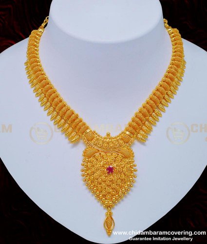 NLC754 - Trendy Kerala Jewellery Single Stone Necklace Imitation Necklace Online