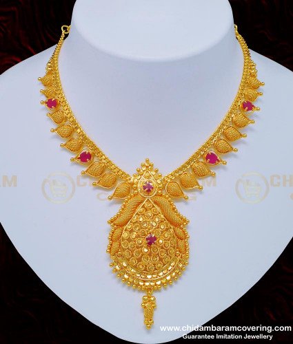 NLC755 - Elegant Look High Quality Ruby Stone Necklace One Gram Jewellery Online