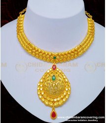 NLC758 - Indian Bridal Ruby Emerald Forming Gold Necklace Imitation Jewellery