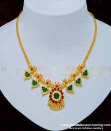 NLC780 - Traditional Kerala Green Palakka Necklace Gold Plated Jewellery Online
