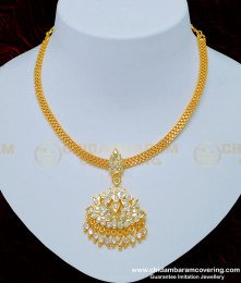 NLC790 - One Gram Gold Gold Design White Stone Dollar Impon Attigai for Women 