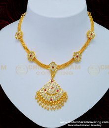 NLC796 - Latest Impon Attigai Collections Flower Mugappu Design Attigai Necklace Buy Online