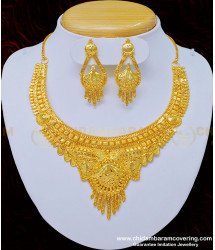 NLC807 - Traditional Wedding Gold Necklace Design 2 Gram Gold Necklace Set Online
