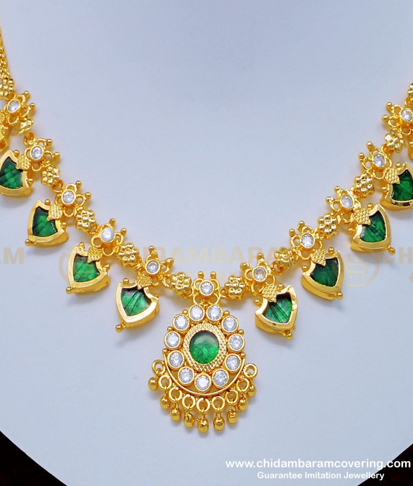 5 palakka necklace, white stone palaka necklace, gold necklace, 